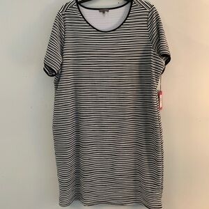 Vince Camuto Shift Dress Women’s Black White Striped Size 2X Stretchy Lined New